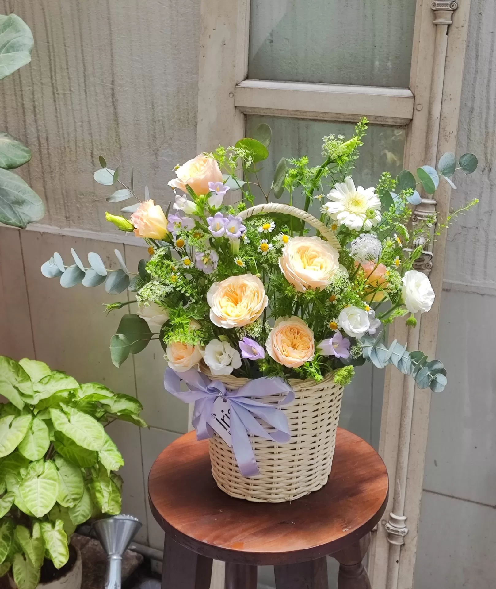 Giỏ mây trắng tròn tone cam